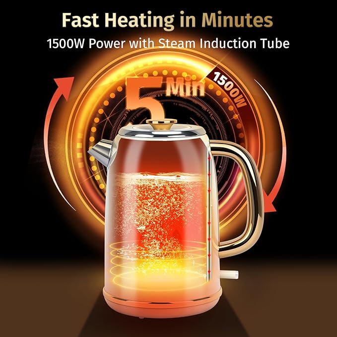 INFOOD Retro Electric Kettle 1.7L/57oz with Thermometer - 1500W Fast Boiling Stainless Steel Hot Water Tea Kettle, BPA-Free, Cordless, Auto Shut-Off, Boil-Dry Protection, White