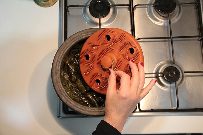 Terracotta Weighted Plate for Grape Leaf Roll Dolma Dolmades Tolma Warak Enab - PACK of 2 - Perfect Tool for Stuffed Dishes! - IMPROVED SPECIAL EDITION