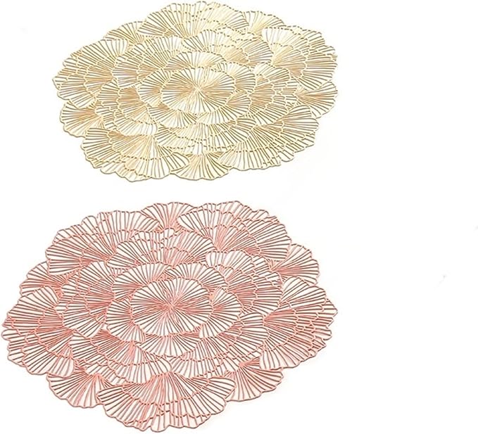 6/4PCS Round Placemats Restaurant Hollow PVC Decoration Meal Mat Anti- Dining Table Line Mat Steak Plate Pad(B2,6 Pieces)