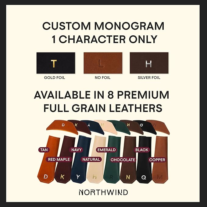 Northwind Personalized Engraved Leather Skillet Handle Cover Set of 2 – Made in USA - Custom Monogrammed Pot Holder Sleeve for Cast Iron Pans, Anniversary, Wedding, Housewarming, and Unique Gift