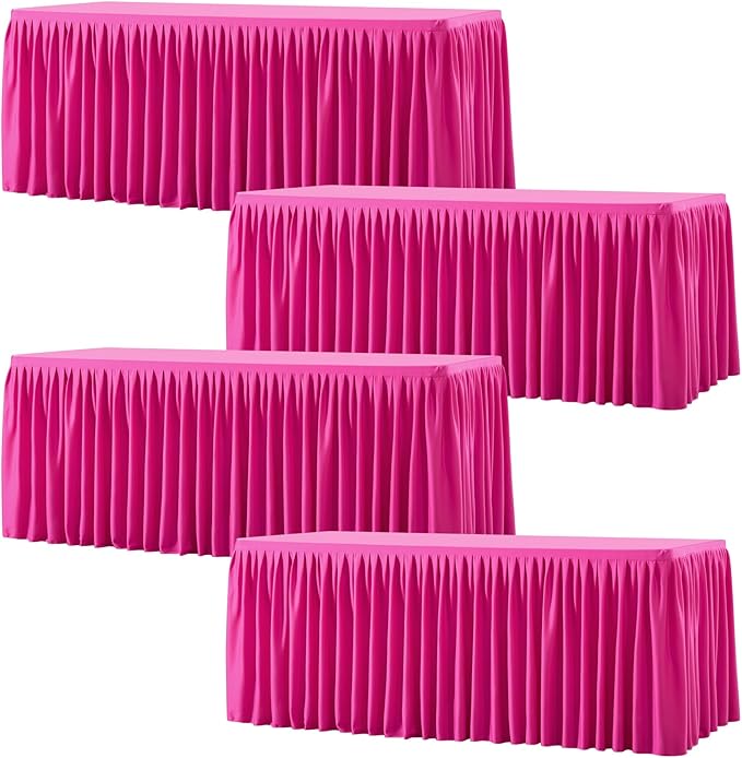 Wish Care 4 Pack Hot Pink Rectangle Table Clothes for 6 Foot Tables, Polyester Fitted Tablecloths 6ft Stretch Table Cover for Wedding, Birthday, Parties, Trade Show, Craft Show