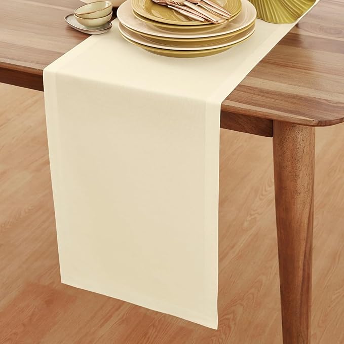 Solino Home Ivory Table Runner 72 Inches Long - Dru Cotton Linen Dining Table Runner 14 x 72 Inch for Spring, Easter - Handcrafted and Machine Washable