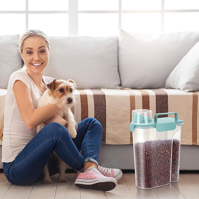 5-7Lbs Dog Cat Food Storage Container with Upgraded Large Nozzle BPA-free, 4 Snap Seals Plastic Pet Food Storage Containers with Handles (Elegant Blue, 5L-1pack)