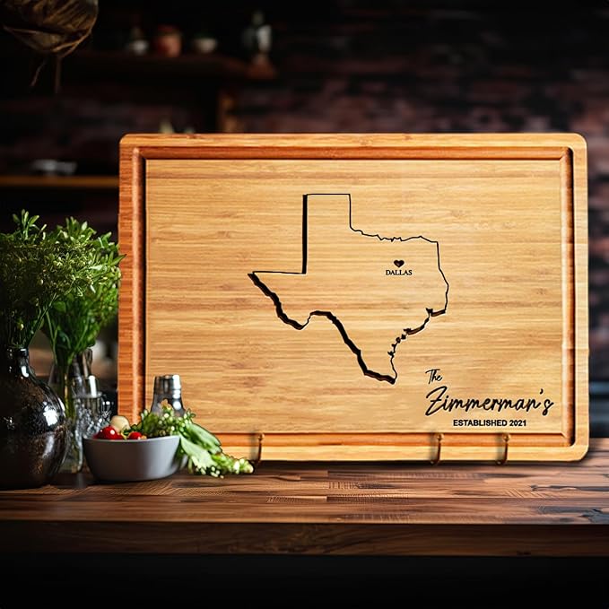Texas Cutting Board Personalized, Texas Map House Warming Gift, State Cutting Board, Texas Themed Gifts for Home, Texas Kitchen Gifts