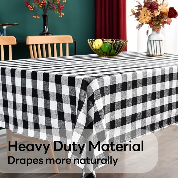 Gingham Tablecloth Rectangle Table Cloth Heavy Duty Cotton Checkered Table Cover for Spring Picnic Kitchen Dining(C-Black, 52x120 inch)