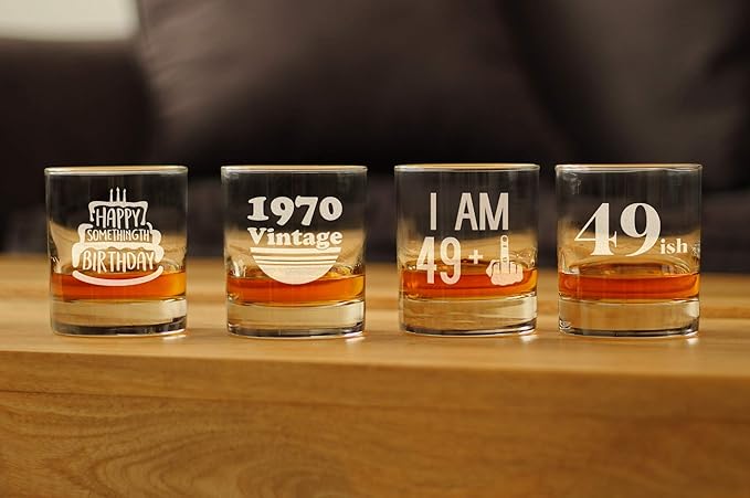 Bevvee Vintage 1970 Whiskey Rocks Glass - 56th Birthday Gifts for Men & Women Turning 56 - Old Fashioned Bday Decor - 10.25 oz