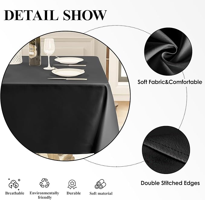 Square Tablecloth 52 x 52 Inch Black 8 Pack Tablecloths Stain-Wrinkle Resistant Washable Polyester Table Cloths for Holiday, Buffet Parties,and Wedding