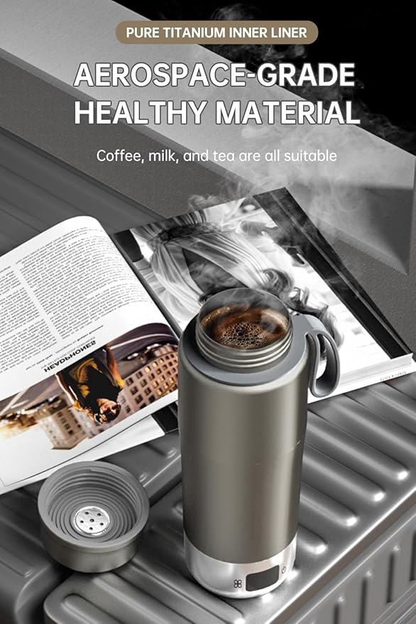 pure titanium electric kettle - portable water heater for travel. double-laver vacuum sealed titanium water bottle to boil and requlate temperature 100V-240V Smart Small Water Boiler for Tea380ML