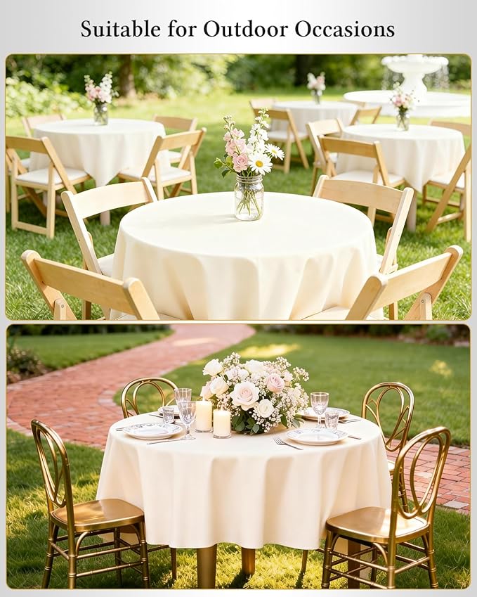 BESTVIP 60" Ivory Ivory Round Decorative Tablecloths - Polyester Fabric Washable Table Cloth Cover for Wedding, Reception, Banquet, Birthday Party, Buffet, Restaurant