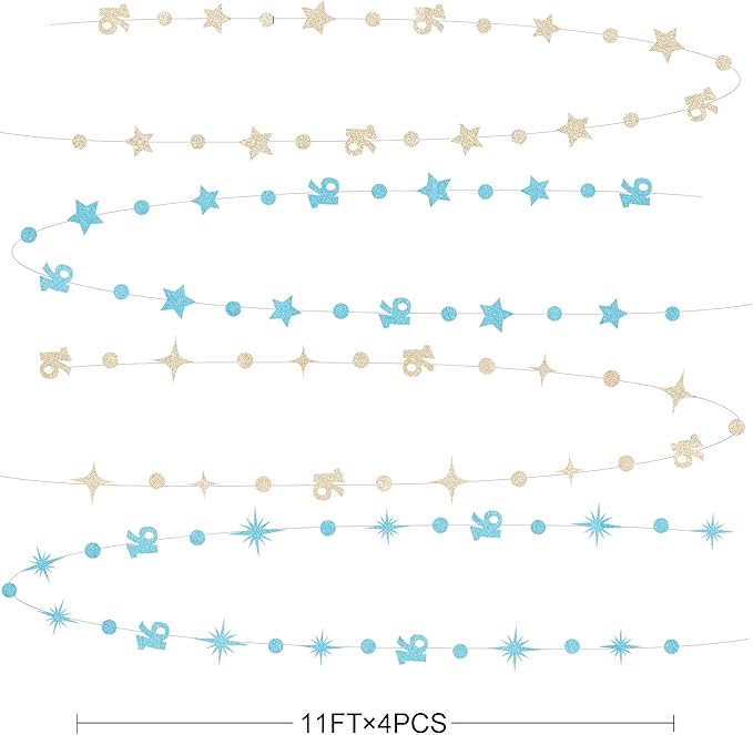 Champagne Gold Blue 16th Birthday Decorations Number 16 Circle Dot Star Garland Glitter Streamer Banner Backdrop for Girls Boys Sweet Sixteen Cheers to 16 Years Old Happy 16th Birthday Party Supplies