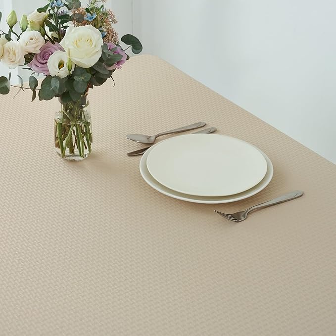 maxmill Weaved Texture Rectangle Tablecloth Water Resistant Wrinkle Free Spill-Proof, Soft Table Cloth for Dining Room Decoration, Banquet Parties Event Holiday Dinner, 60 x 84 Inch Natural