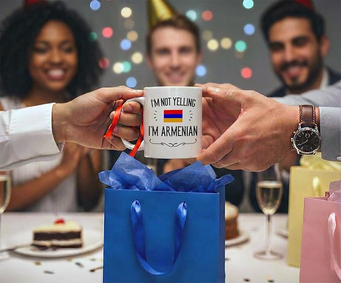 Casitika Funny Armenian Gifts. I'm Not Yelling I'm Armenian Coffee Cups. Ceramic Mug. Armenia Proud Gift Idea Featuring The Armenia Flag. (11 oz White)