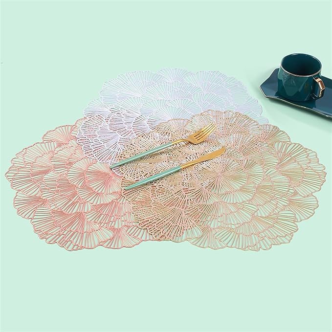 4/6PC Washable PVC Placemats Heat- Placemat Anti-Skid Insulation Pads PVC Table Mats Easy to Clean Woven(White,6 Pieces)