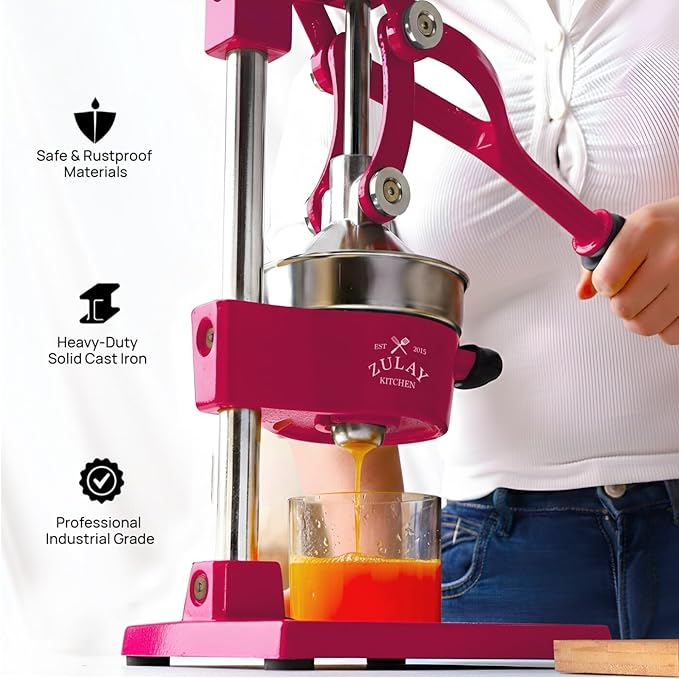 Zulay Kitchen Cast Iron Juicer - Easy-to-Clean Heavy-Duty Manual Juicer, Professional Citrus Juicer - Stainless Steel Lemon Squeezer - Manual Citrus Press & Orange Squeezer - Orange Juicer