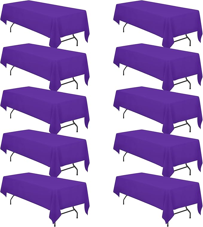 BRILLMAX 10 Pack Purple Tablecloths 60 x 126 Inch for 8ft Rectangle Tables - 150 GSM Polyester Fabric, 15" Standard Drop, Water, Stain & Wrinkle Resistant Cloth Cover for Wedding Dining Buffet