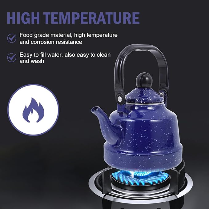 Enameled Water Kettle with Mottling Pattern 7.87 Inch Ceramic Tea Pot for Loose Leaf Tea Stylish Speckled Enamel Teapot for Kitchen and Heating Water