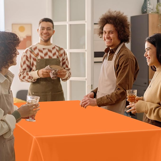 2 Pack Picnic Table Cover, 108 x 54 Inches Orange Plastic Tablecloth, Rectangle Tablecover Orange Disposable Tablecloth, Tear Resistant Table Decor Party Supplies for Wedding Birthday Anniversary