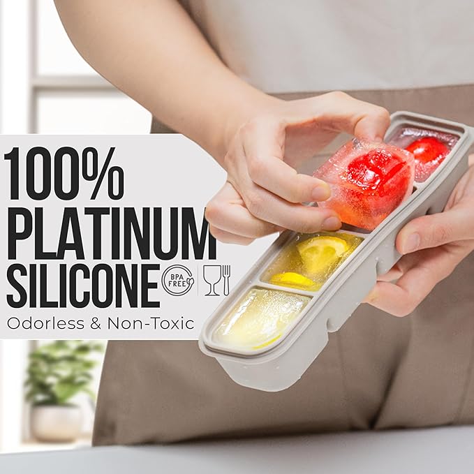 Silicone Ice Cube Freezer Tray with Lid, 100% Food-Grade Platinum Silicone,Leak Resistance & Dishwasher Safe for Baby Food Prep,Breast Milk,Purees - Korean Made (4 Sets 1 oz/6 Sections)