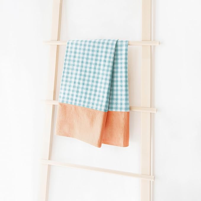 MONDAY MOOSE Gingham Checkered Farmhouse Rustic Picnic Style Decoration Rectangle Natural Stonewashed Cotton Tablecloth for Kitchen, Dining Room, Restaurant (55x70 inch, Teal/Orange)
