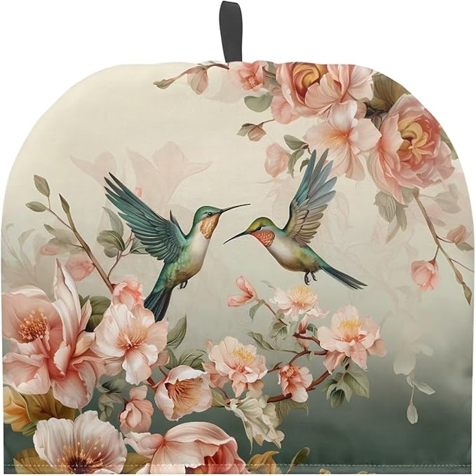 Tea Cozy for Teapots with Handle, Hummingbird & Flower Print Dust Insulated Cover, Hanging Fold-Up Design, Suitable for Kitchen and Living Room Table Decoration