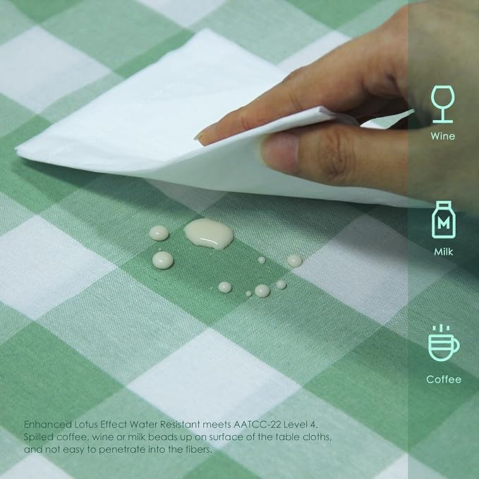 BALCONY & FALCON Rectangle Gingham Table Cloth – Water-Resistant Cotton Blend, Spill-Proof & Washable Checkered Tablecloth for Kitchen, Dining, Picnic, Party (Green White, 55x71 Inch)