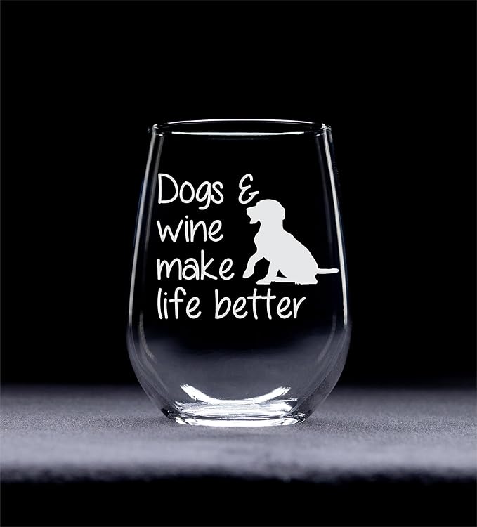 C M Dogs and Wine Make Life Better Stemless Wine Glass - 17 oz - Dog Lover Gift for Mom, Dad, Sisters, Wife, Friends, Men, Women