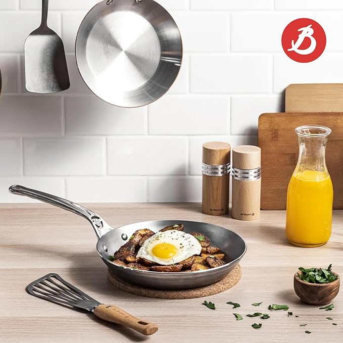 de Buyer MINERAL B Pro Carbon Steel Fry Pan - 9.5” Diameter, 6.9” Cooking Surface - Ideal for Searing, Sauteing & Reheating - Naturally Non-Stick Finish - Made in France
