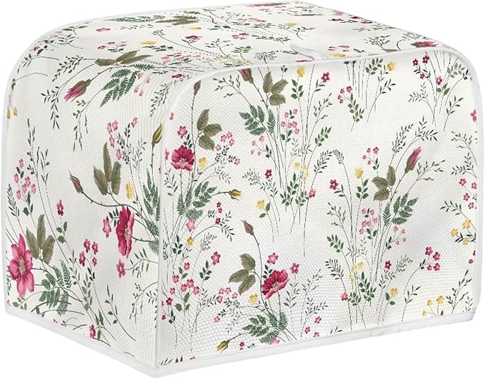 Doojoayie Simple Flower 4 Slice Toaster Cover Small Appliance Cover Dustproof Toaster Machine Protection for Most Standard Toasters