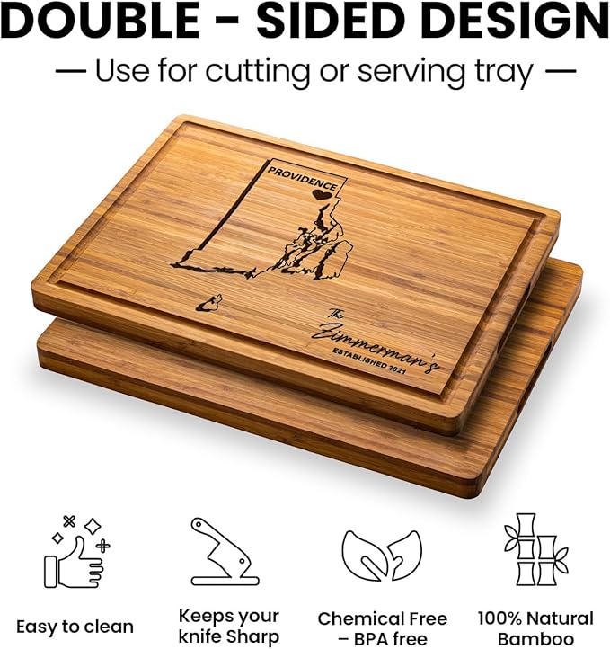 Rhode Island State Shaped Cutting Board - Personalized USA Map Decorations for Home, Bamboo Destination Gifts, Travel Themed Gifts