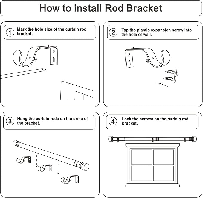 Curtain Rods for Windows 16 to 200 Inches Adjustable Length 1 Inch Diameter Window Curtain Rod with Aluminium Finials, Black