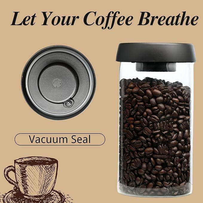 Vacuum Coffee Canister 2-Pack - 40oz & 30oz Coffee Storage Containers, Airtight Glass Coffee Containers for Freshness & Optimal Preservation