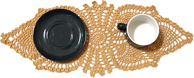 BIBITIME Crochet Lace Table Doilies Eyes Flower Doily Kitchen Vase Place Mats (7 in x 21 in,Pack of 2PCS, Style02-Champagne)