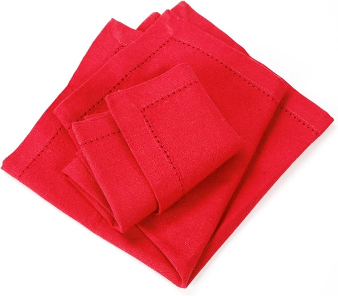 Lightnpro Hemstitched Cotton Napkins Set of 12 - Dinner Napkins, Washable Fabric Table Linens, Holiday, Christmas & Special Occasion Napkins, Elegant Cloth Napkins for Dining - 18x18 Inch Red