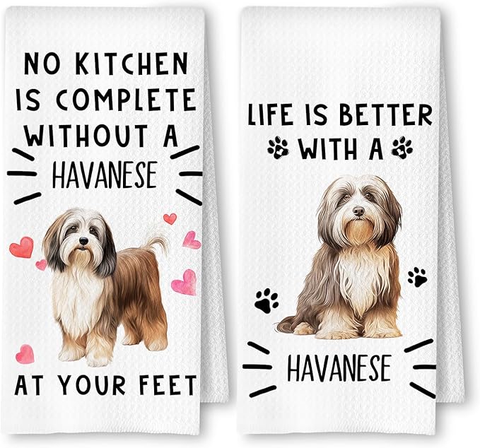 Havanese Dog Kitchen Towels, Havanese Lover Gifts Dish Tea Towels for Kitchen Decor, Dog Mom Dad Gifts Decorative Hand Towel, 16x24 Inches Set of 2