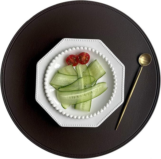 1/4/6pcs Table Mat Tableware Placemat PU Leather Heat Insulation Non-Slip Round Placemats Coaster Placemat for Dining(Y Circle Coffee,R 38CM 4pcs)