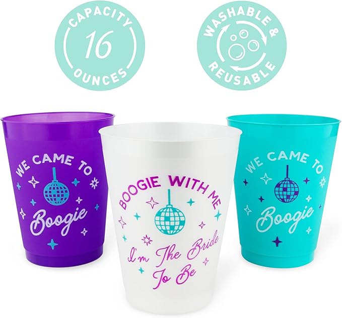 Stag & Hen Bride's Last Disco Bachelorette Party Cups - 12 Pack, 16 oz Cups | Custom Personalized Drinkware for Groovy Boogie Theme Bridal Shower, Engagement Party | Bridesmaids Gifts, Favors, Decor