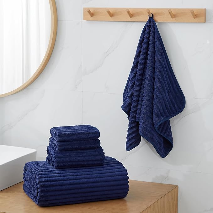 6-Piece Bath Towel Set(30"x60"), 2 Extra Large Bath Towel Sheets, 2 Hand Towels and 2 Washcloths - Highly Absorbent Quick Dry Microfiber,Ultra Soft Towel Set for Bathroom (Navy Blue)