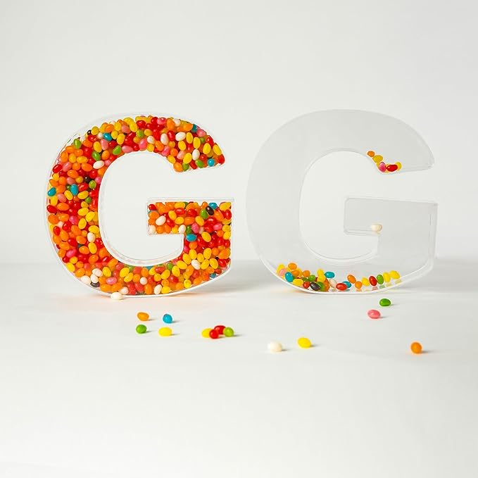 Fillable Alphabet Acrylic Tray Letter Candy Jar Reusable Party Food Jar with Magnetic Lid 10-Inch Sealed Decorative Box (K)