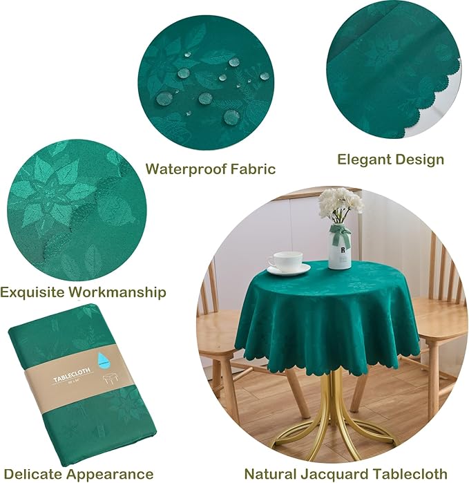 Round Tablecloth Christmas Blackish Green Jacquard Small 50 Inch Table Cloths Up to 36" Dia Tables Waterproof Washable Soft Fabric Table Cover Kitchen Dinner Decor Talking Coffee Bar