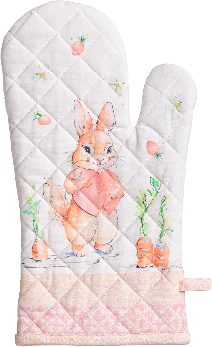 Maison d' Hermine Oven Gloves 100% Cotton Oven Mitt 7" x 13" with Loop Heat Resistant, BBQ, Cooking Gloves, Baking, Grilling, Kitchen, Handling Hot Pans Spring/Summer (Pack of 1, Bunny Party)