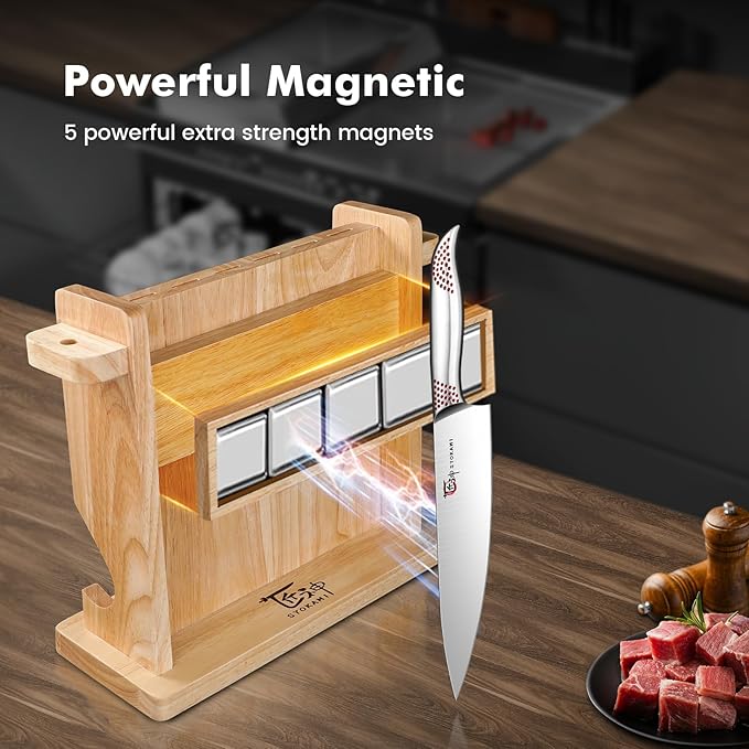 Japanese Knives Set for Kitchen, Magnetic Knife Set with Block and Sharpener, Stainless Steel Knife Set as Gift for Couple, Wedding, Women or Mom with Gift Box, 14 PCS Red Dot