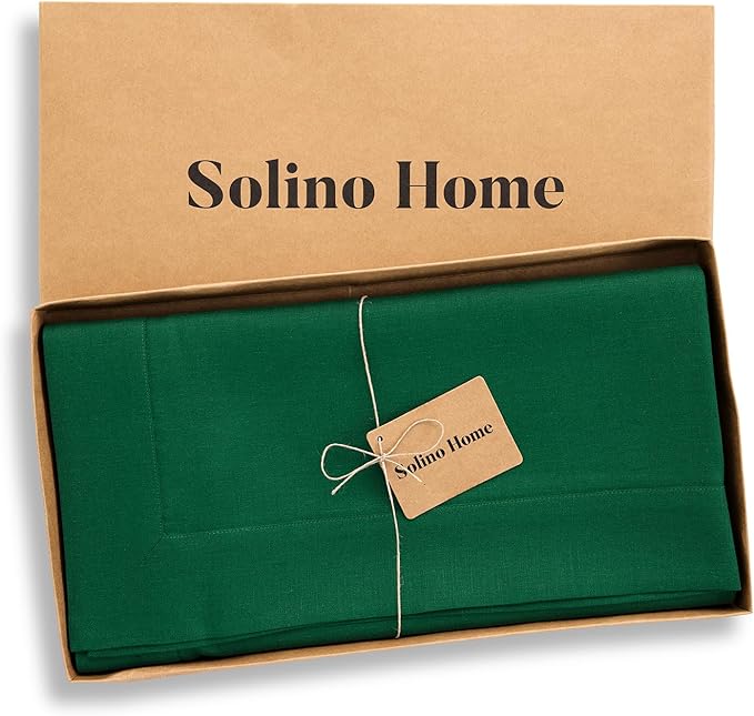 Solino Home Linen Tablecloth 52 x 52 Inch - 100% Pure Linen Christmas Green Square Tablecloth - Fete, Machine Washable Table Throw for St Patricks Day