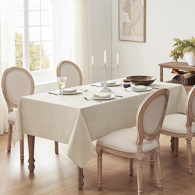 Softalker Large Outdoor Tablecloths 104x60 inch Beige Rectangular Faux Linen Table Cloth Waterproof Stain and Wrinkle Resistant Table Cover for Spring Easter Summer Party Picnic Decor Modern Tabletop