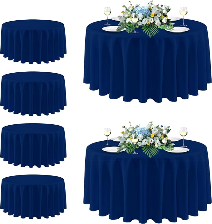 sancua Round Tablecloth 108 Inch Diameter, 6 Pack - Circle Polyester Fabric Table Cloth for Wedding Party Reception Banquet Birthday, Washable Formal Table Cover (Fit 42-96 Inch Tables), Navy Blue