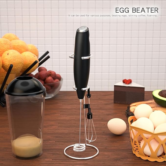 Electric Milk Frother, Handheld Battery Operated Foam Maker with Removable Head, Spiral Mixing Whisk for Coffee, Latte, Cappuccino, Hot Chocolate (White)