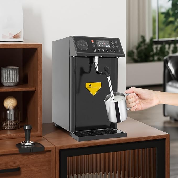Commercial Milk Frother, 1300W 8L Steam Milk Foam Machine, Full-Automatic Steam Boiling Water Frothing Machine with 24H Timing Function for Tea Coffee Dessert Milk