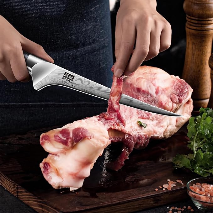 SHAN ZU Fillet Knife 7 Inch, Powder Steel Boning Knife High Carbon Japanese Filleting Knives, Ultra Sharp Deboning Knives for Meat Cutting with Ergonomic Pakkawood Handle