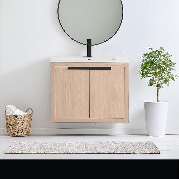 Fine Fixtures Kingsford Modern 24 Inch Bathroom Vanity with Sink, White Oak Finish, Elegant Bathroom Vanities for Modern Homes, Stylish Storage Solutions for Bathrooms