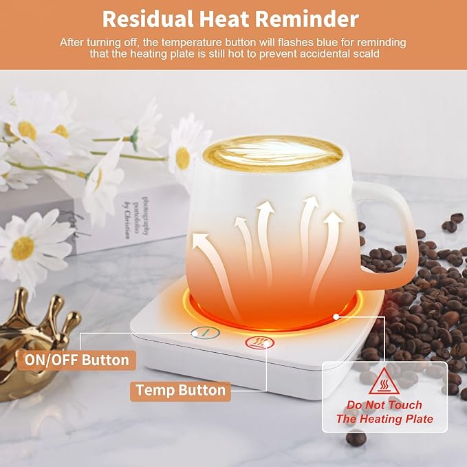 VOBAGA Coffee Warmer & Mug Warmer for Home Office Home Desk with 4H Auto Shut Off, Electric Cup Warmer Plate with 3 Temperature Settings for Tea, Water, Cocoa, Coffee Gifts Accessories for Women Men