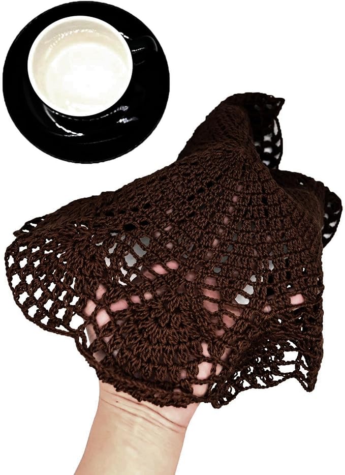 BIBITIME Round Flower Lace Doilies Vase Mats Kitchen Tablecloth Dish Plate Mat Handmade Crochet Table Doily Placemats (Coffee, 11.8 in to 13.8 in,2PCS)
